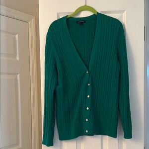 Lands End Green Cotton Sweater Cardigan - Size L